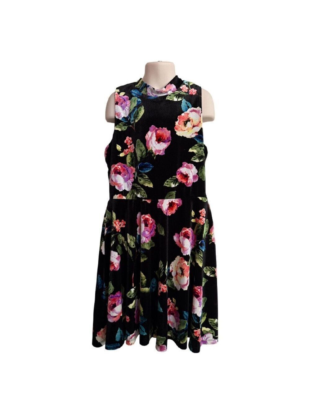 GB Girls Velvet Black Floral Sleeveless Dress Size M